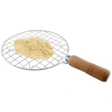 Imagem de Satre Online And Marketing Torradeira de fio de aço inoxidável, cabo de madeira redondo com rede de torrefação, rede de torrefação redonda, papad jali, roti jali, torrador