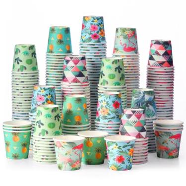 Imagem de Sawysine 300 copos de papel descartáveis de 85 g para banheiro, enxaguante bucal, café e mais mini copos para supermercado, festa de aniversário, viagem, piquenique e churrasco (estilo havaiano)