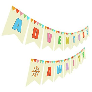 Imagem de (Adventure Awaits) - Adventure Awaits Banner, Retirement Baby Shower Wedding Moving Going Away Party Sign Decorations