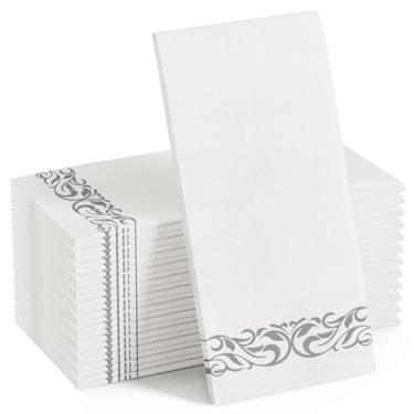 Imagem de FOCUSLINE 100 guardanapos de banheiro com toque de linho, toalhas de hóspedes descartáveis macias e absorventes, toalhas de mão de papel semelhantes a pano, guardanapos decorativos para jantares,