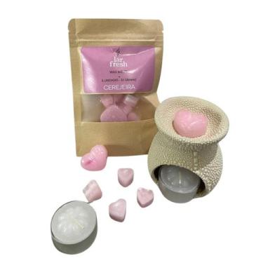 Imagem de Kit Aromatizador Rechaud + Wax Melts + Vela Rechaud Lar Fresh, Cereja