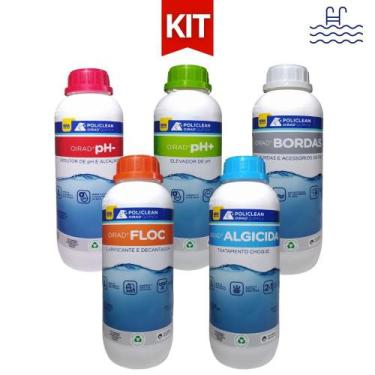 Imagem de Kit Piscina Clarificante Algicida Elevador Redutor Ph Limpa Borda 1 Li