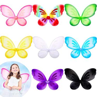 Imagem de XunYee 8 Pcs Halloween Fairy Wings Dress up Butterfly Wings Halloween Fairy Princess Custom for Kids Girl Women Adult Princess Birthday Party, 8 Colors, 22.4 x 18.5 Inch(Colorful)