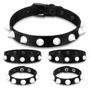 Imagem de Funnysoft 5 Pcs White Spike Choker Bracelet Arm Band Set Accessories Leather Gothic Gothic Dark Accessories for Women Halloween Party Cosplay