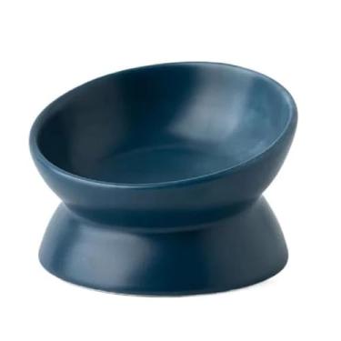 Imagem de Comedouro Elevado Redondo de Cerâmica para Pets, Design Moderno, Modelo Firenze (Azul)