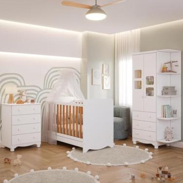 Imagem de Quarto Bebê Completo Berço Americano Ben Guarda Roupa Uli C/Prateleiras Gaveteiro 100% Mdf