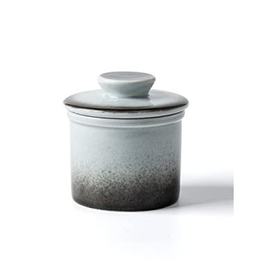 Imagem de Xela Crock de Manteiga de Porcelana, Crock de Manteiga Francês para Balcão, Protetor de Manteiga com Linha de Água para Manteiga Fresca para Barrar Cinza Gradiente
