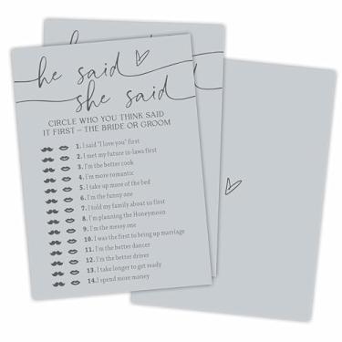 Imagem de 30 peças de cartas de jogo He Said She Said para festa de casamento, chá de panela minimalista, Sr. e Sra, recém-casados, lembrancinhas e suprimentos de festa de noivado (cinza) -A05