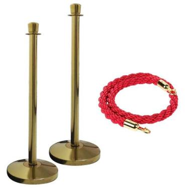 Imagem de 2 x Pedestal Separador Organizador de Fila Dourado + 1 Cordão Trançado