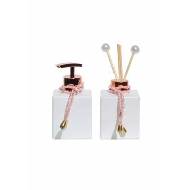 Imagem de Kit Saboneteira Difusor Vidro Branco com 200ML Válvula Luxo - Brilho d