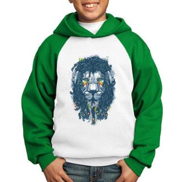 Imagem de Moletom Infantil Leão Reggae - Foca na Moda, Branco, Verde, 4