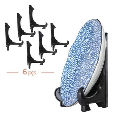 Imagem de Kit Com  6 Peças Suporte Para Pratos e Azulejos Preto 20cm - AC