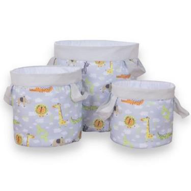 Imagem de Kit Cesto Organizador Infantil Safari Cinza - Miguel Baby