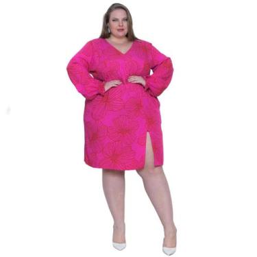 Imagem de Vestido Feminino Curto floral Decote V Fenda Lateral Manga Longa Bufan