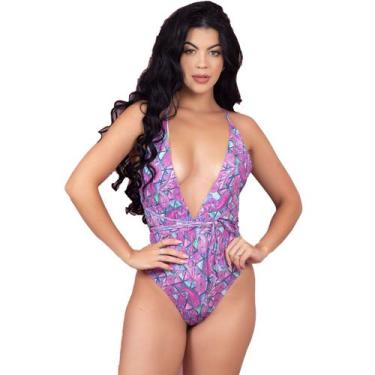 Imagem de Maiô Body Bella Fiore 6 Amarrações Estampado Sem Bojo Praia - Vekyo, G