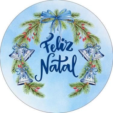 Imagem de Painel De Festa Redondo 1,50x1,50 - Feliz Natal Azul Guirlanda Laços 0