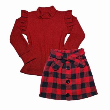 Imagem de Conjunto Infantil Blusinha Lanzinha Saia Flanela Xadrez Moda Menina - 