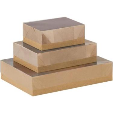 Imagem de Caixa para Presente com Tampa KRAFT e PVC MD 26X19X7,5  Pacote com 5 U