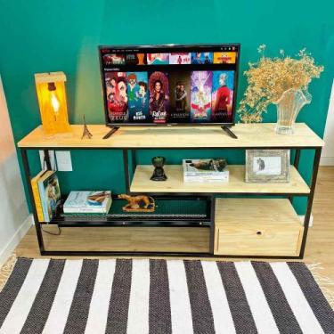 Imagem de Rack de TV Style Industrial de Ferro e Madeira 1 Nicho Uno com Gaveta 