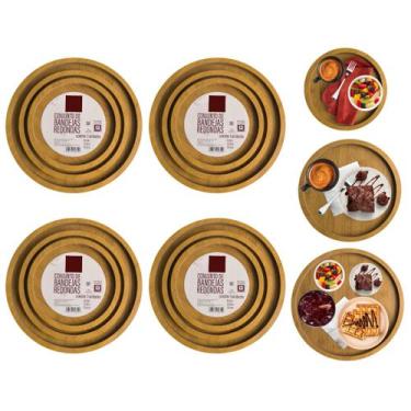 Imagem de 12 Bandejas Prato Redondo Madeira para Decoração Lavabo - Top
