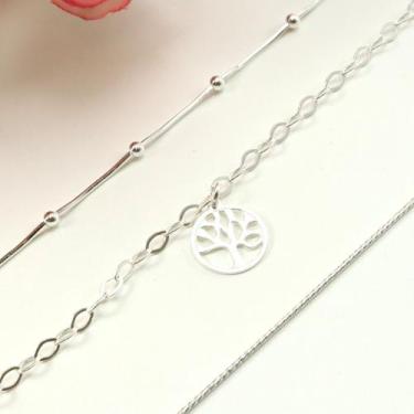 Imagem de Kit 3 Pulseiras Arvore Da Vida Prata Legitima 925 - Lojas La&Ny, Prata