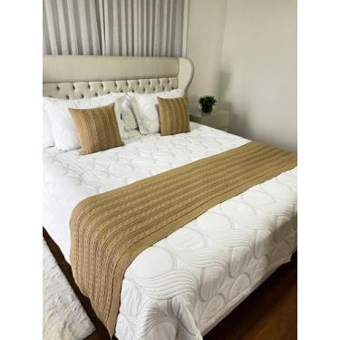 Imagem de Kit Peseira Manta Trança Tricot Cama Queen 230x60cm Madrid + 2 capas -