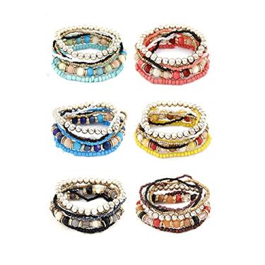 Imagem de Pacote com 3 pulseiras elásticas Boehmia com franjas multicoloridas boho franjas empilháveis conjunto de joias para mulheres e meninas, Metal, Miçangas