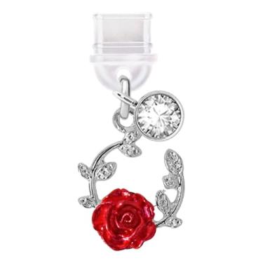 Imagem de ELISE & FONDA TP463 Tipo-C porta de carregamento antipoeira plug love rose guland pingente de celular para iPhone 15/16/Samsung/OnePlus/Xiaomi/oppo telefones Android (vermelho), approx. 1.8 cm (L) x