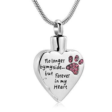 Imagem de Colar de urna de cremação com medalhão esculpido em meu coração Memorial Jewelia No Longer by My Side, But Forever in My Heart para cães e gatos rosa