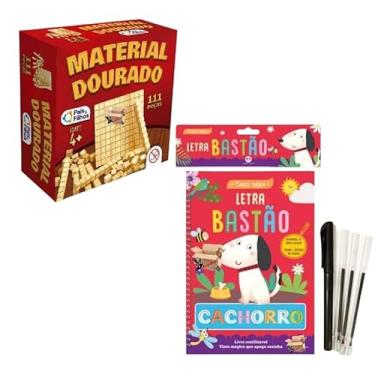 Imagem de Kit Material Dourado 111 Pçs + Livro Infantil Para Aprender e Desenvolver Com Caneta Mágica (CM Letra Bast + MD 111 PÇ)