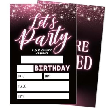 Imagem de heiyihe Pink Let's Party Convites de aniversário, pacote com 20 convites de festa de aniversário para meninos meninas com envelopes, suprimentos de festa para chá de bebê, 10 cm x 15 cm - D18