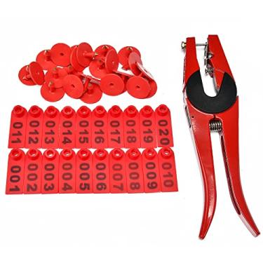 Imagem de Etiquetas de orelha de ovelha, cabra, cordeiro, numeradas, 001-50, identificação de gado, brincos de cabeça de cobre, tipo laser, animal de fazenda (50 peças x vermelho)