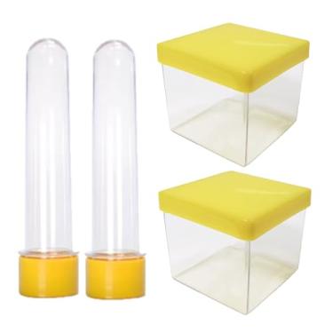 Imagem de Kit Tubetes e Caixinha 5x5cm Color para Doces Balas Mimos Temperos Especiarias para Lembrancinhas Decoração Festas Aniversários Mimos Gincanas (Amarelo)