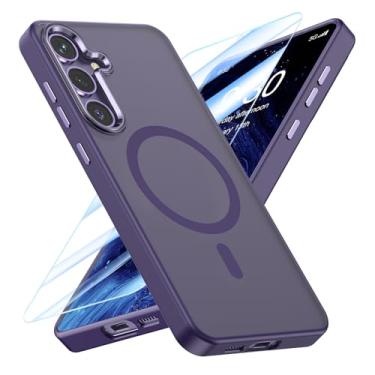 Imagem de MATEPROX Capa magnética compatível com Samsung Galaxy Plus, capas protetoras elegantes e translúcidas foscas com protetor de tela para S 25+ 6,7 polegadas 2025-Deep Purple