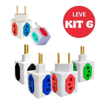 Imagem de Kit Tomadas Elétrica 6 Unidades Benjamin Adaptador Universal 4 Entrada