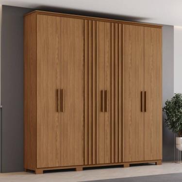 Imagem de Guarda Roupa Casal Ávila 6 Portas 4 Gavetas com Pés em Abs e Detalhes Ripados Marrom