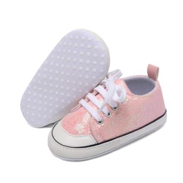 Imagem de Tênis unissex para bebês meninas meninos infantil sola macia lona recém-nascido primeiros andadores cano alto antiderrapante, A12/Lantejoula Rosa claro, 12-18 Meses