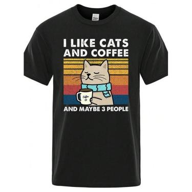 Imagem de Camiseta Frente I Like Cats and Coffee Maybe 3 People Masculina-Masculino