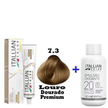 Imagem de Kit Coloração Itallian Premium 60g Louro Dourado 7.3 + Emulsão Oxi 20v