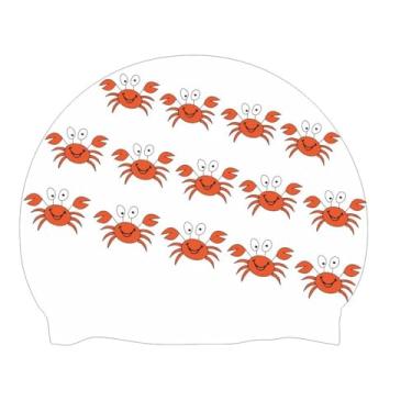 Imagem de BONDYUEN Touca de natação adequada para crianças, meninos, meninas, homens, mulheres, com cabelo curto ou médio divertido, design fofo, bonés de natação de silicone (caranguejo branco)
