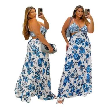 Imagem de Vestido Longo Decotado Estampado Plus Size Linha Premium - JOSY MODASS