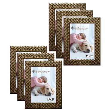 Imagem de Kit 6 Molduras Porta Retrato 15x21 3cm Relevo Dourado - Santamaria Mol