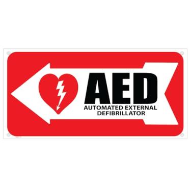 Imagem de Sinal de DEA com seta para a esquerda | Sinalização de localização interna DEA para desfibriladores placa de primeiros socorros | Marcação de armário de parede | Plástico de 12,7 x 25,4 cm (seta