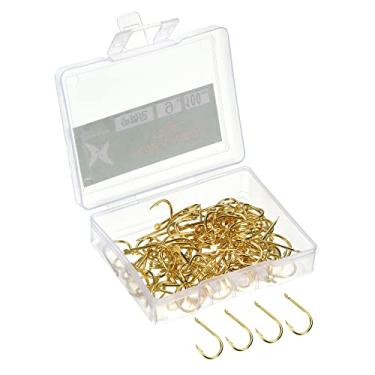 Imagem de PATIKIL Anzóis de garra nº 9, pacote com 100 ganchos circulares de aço de carbono de 1 cm em formato de J com farpas para água doce e salgada, dourado