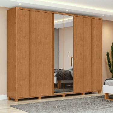 Imagem de Guarda-roupa 8 Portas 6 Gavetas 100% Mdf com Espelho e Pés Ergon Marrom