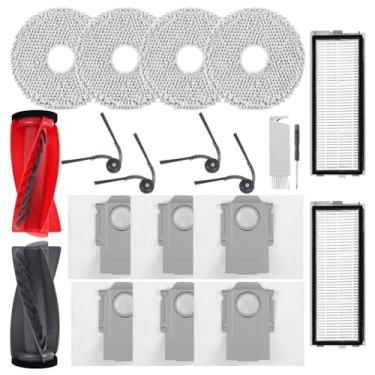 Imagem de Pacote com 20 peças de reposição de acessórios Qrevo S5V para aspirador de pó Roborock Qrevo S5V/Curv/Curv S5X/Edge/Edge S5A, 1 escova principal, 4 almofadas de pano para esfregão, 4 escovas laterais
