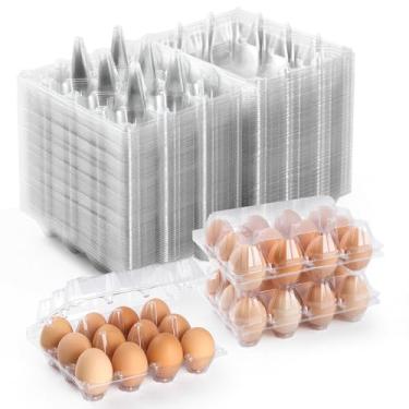 Imagem de AYAYGD Pacote com 65 caixas de ovos de plástico baratas, 1 dúzia de caixas de ovos vazias transparentes para ovos de galinha, grades 3 x 4, recipientes reutilizáveis para a família, fazenda de frango