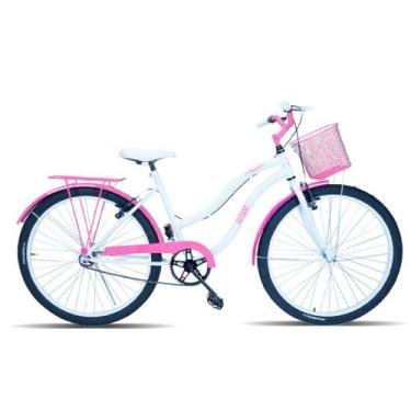 Imagem de Bicicleta Feminina Aro 26 Passeio Forss Hello Com Cestinha, Branco, Ro