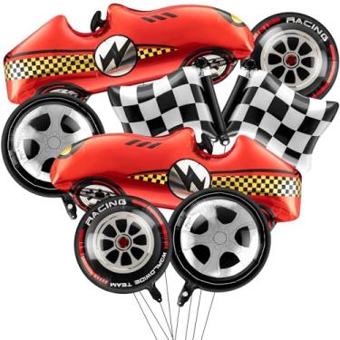 Imagem de Vinsot 8 Pcs Race Car Balloons Including Red Racing and Wheel Tire Foil and Flag Balloons for Car Theme Birthday Party Decoration