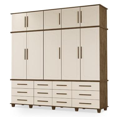 Imagem de Guarda Roupa Roupeiro Casal Berlim 5 Portas 12 Gavetas com Maleiro Malbec Off White Luapa